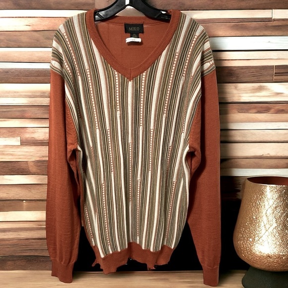 MIKO Mens V Neck Wool Blend Sweater, Rust, size XXL - Picture 1 of 5